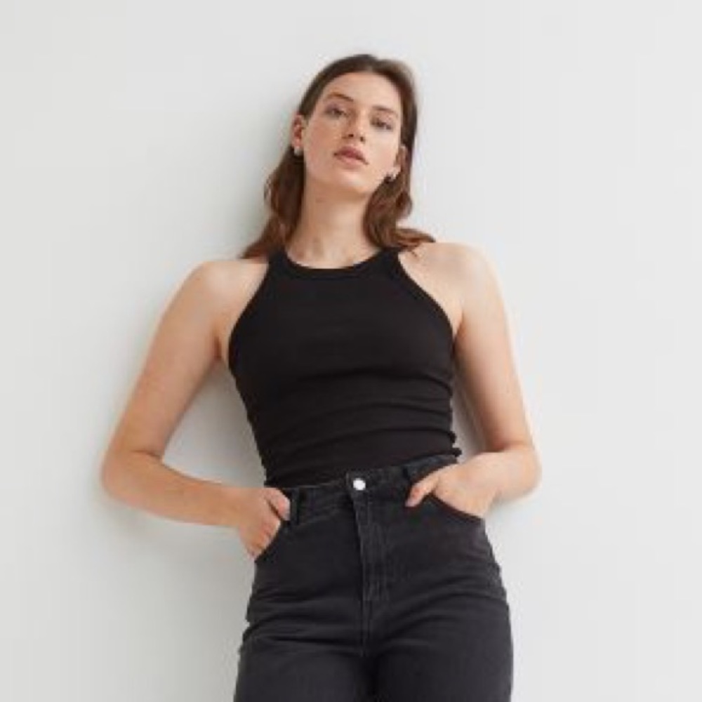 H&M High Neck Ribbed Tank Black - S